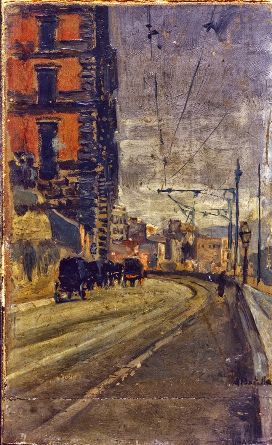 132-Attilio Pratella -Strada con carrozze 